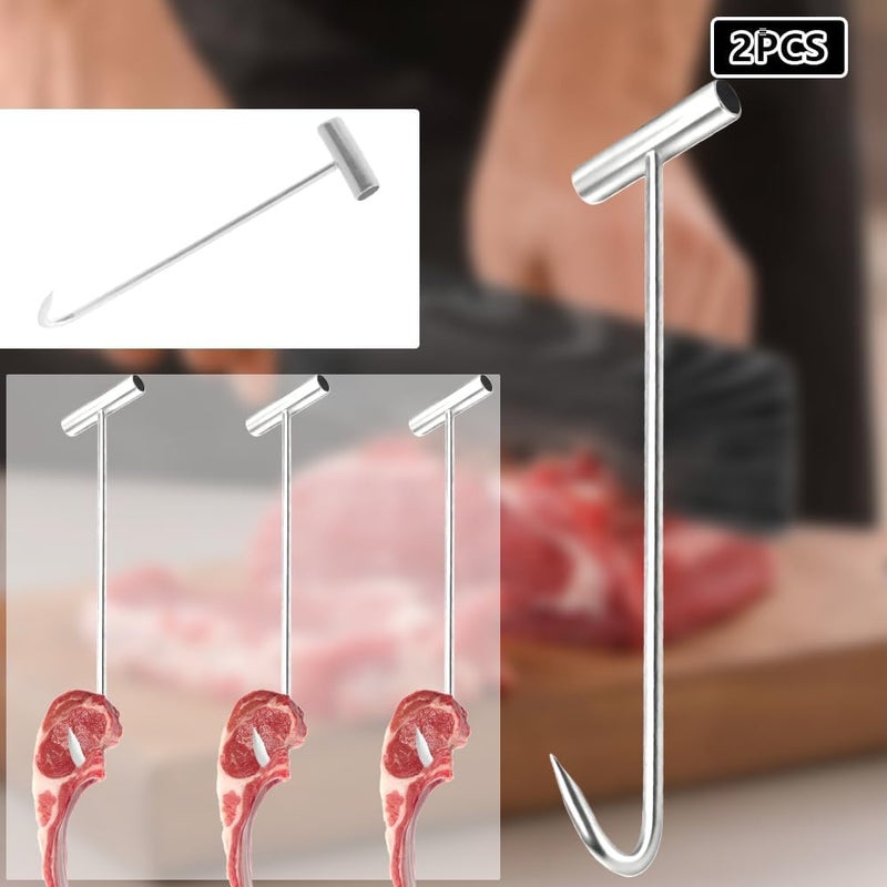 TWZKXC 2 Pack Meat Hook, T Hooks, 15.75 Inch Metal T Handle Meat Boning Hook, T Shaped Butcher Hooks for Kitchen Butcher Shop Restaurant BBQ Tool, High Temperature Quenching, High Strength, Silvery - Image 5